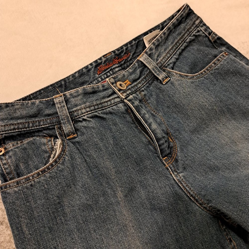 Eddie Bauer Womens Flannel Plaid Lined Straight Leg Jeans Size 4